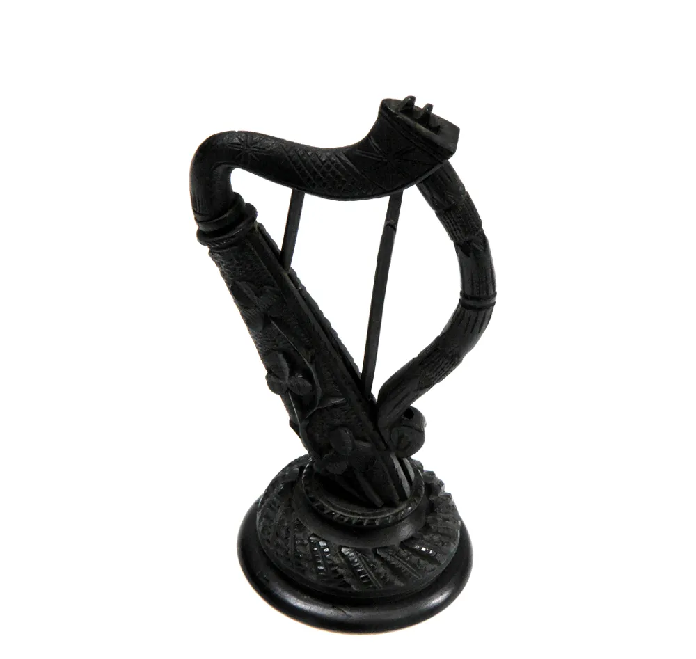Rare Victorian Carved Bog Oak Harp