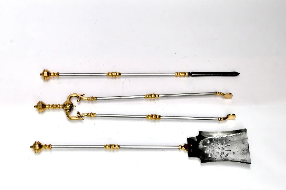 Very Good Quality Set of Rare Victorian Steel And Brass Fire Irons
