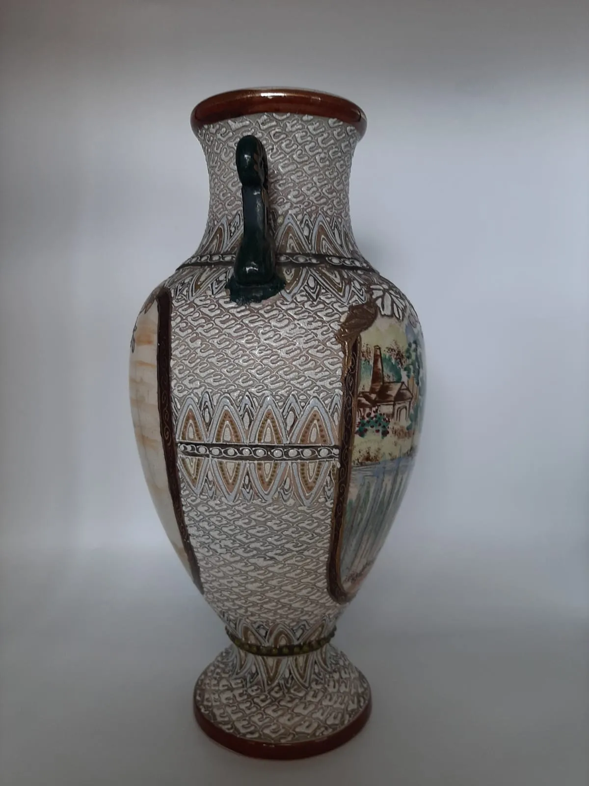 Pair of 19th Century Hand Painted Oriental Vases 