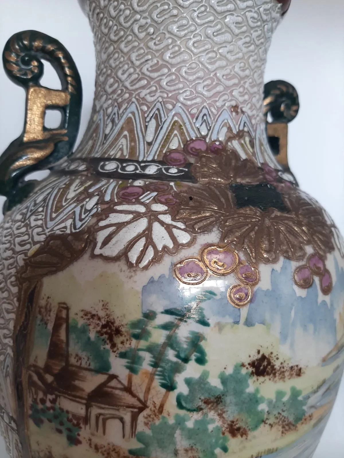Pair of 19th Century Hand Painted Oriental Vases 