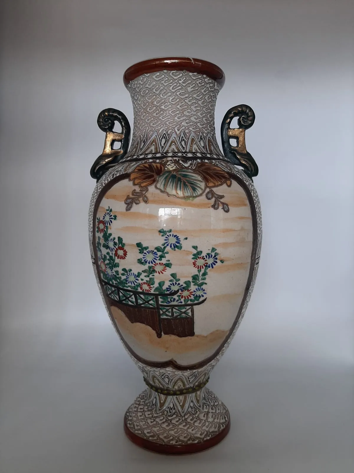 Pair of 19th Century Hand Painted Oriental Vases 