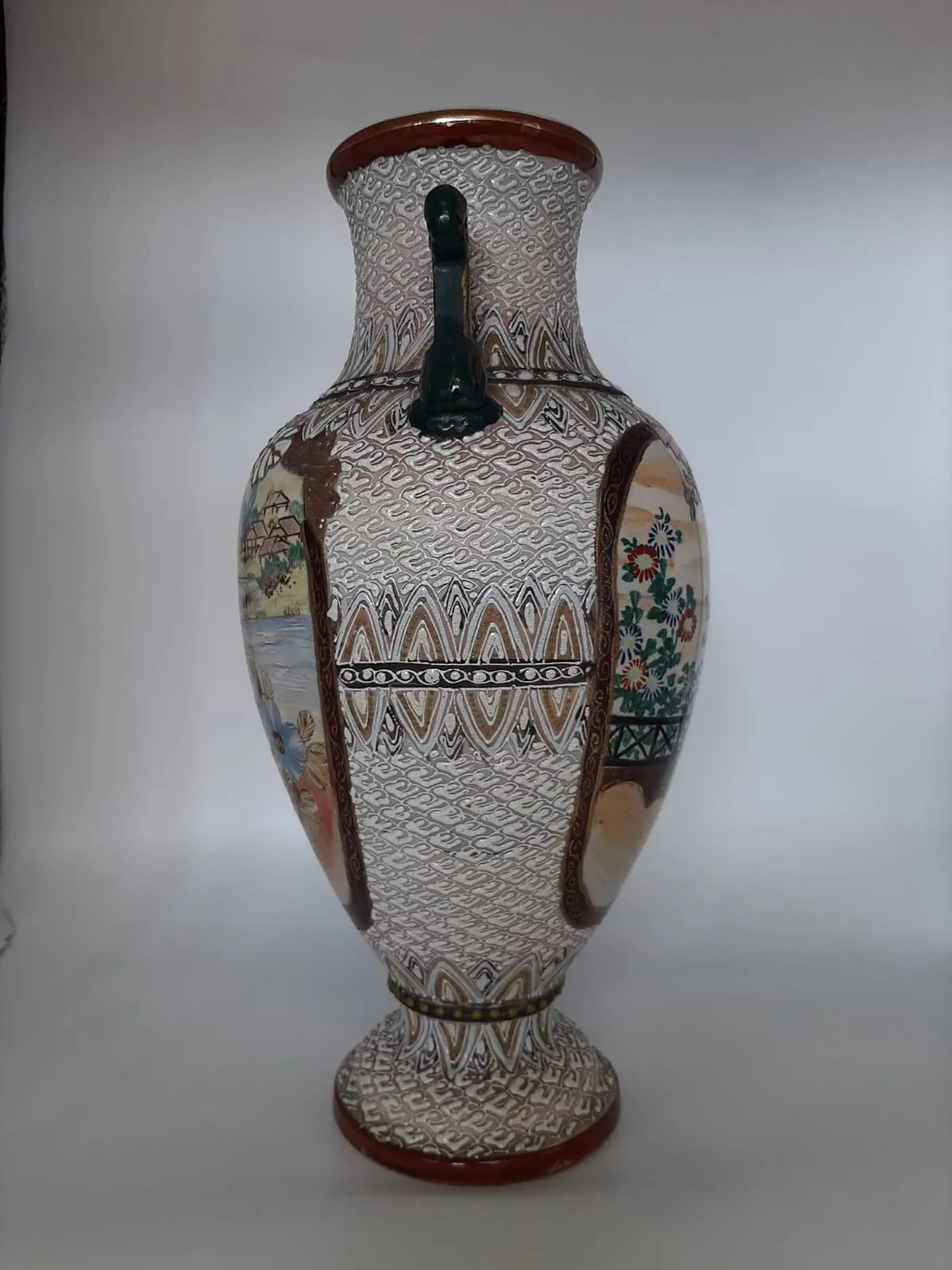 Pair of 19th Century Hand Painted Oriental Vases 