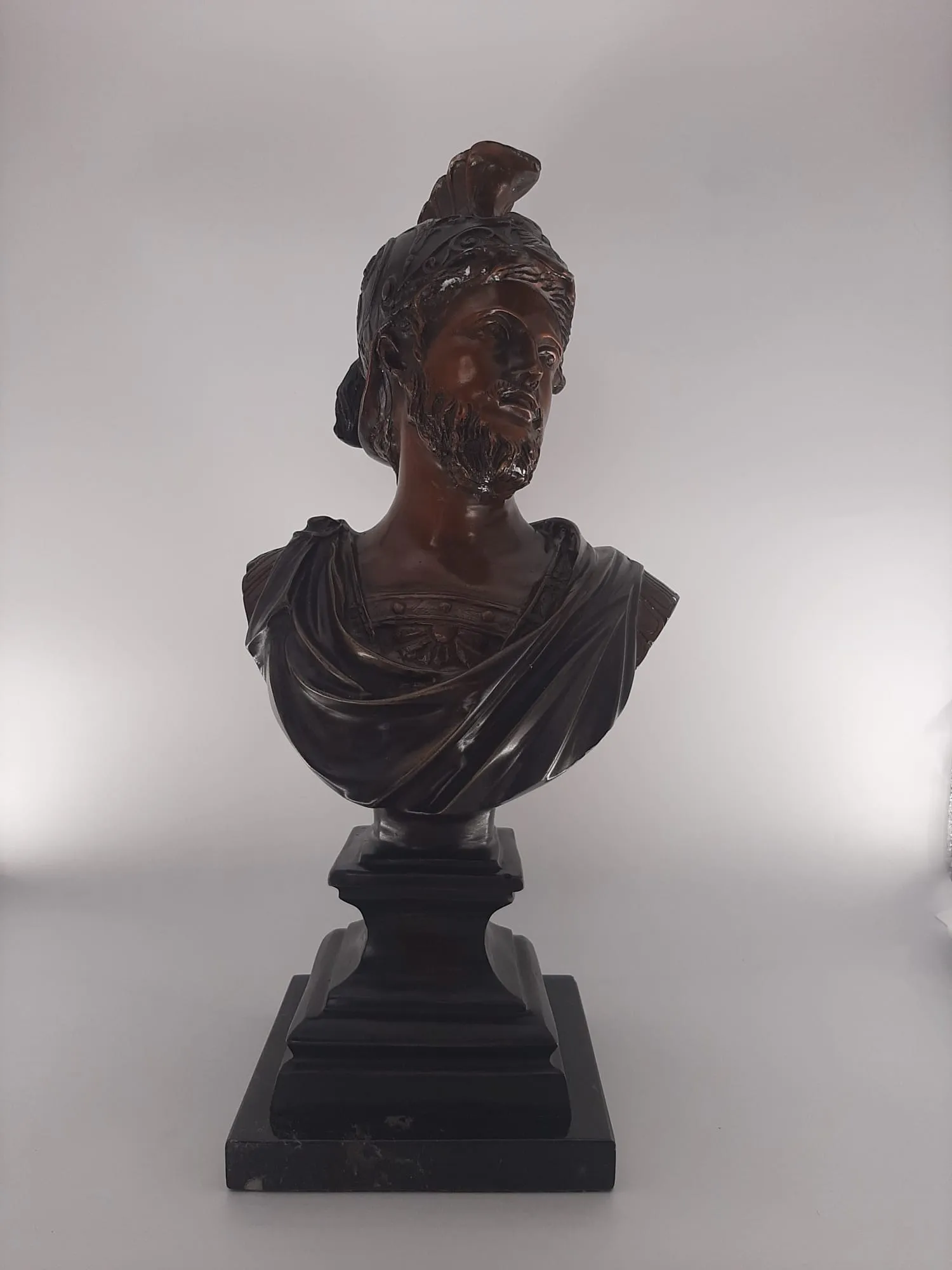 Bronze Roman Bust on Marble Base, 20th Century