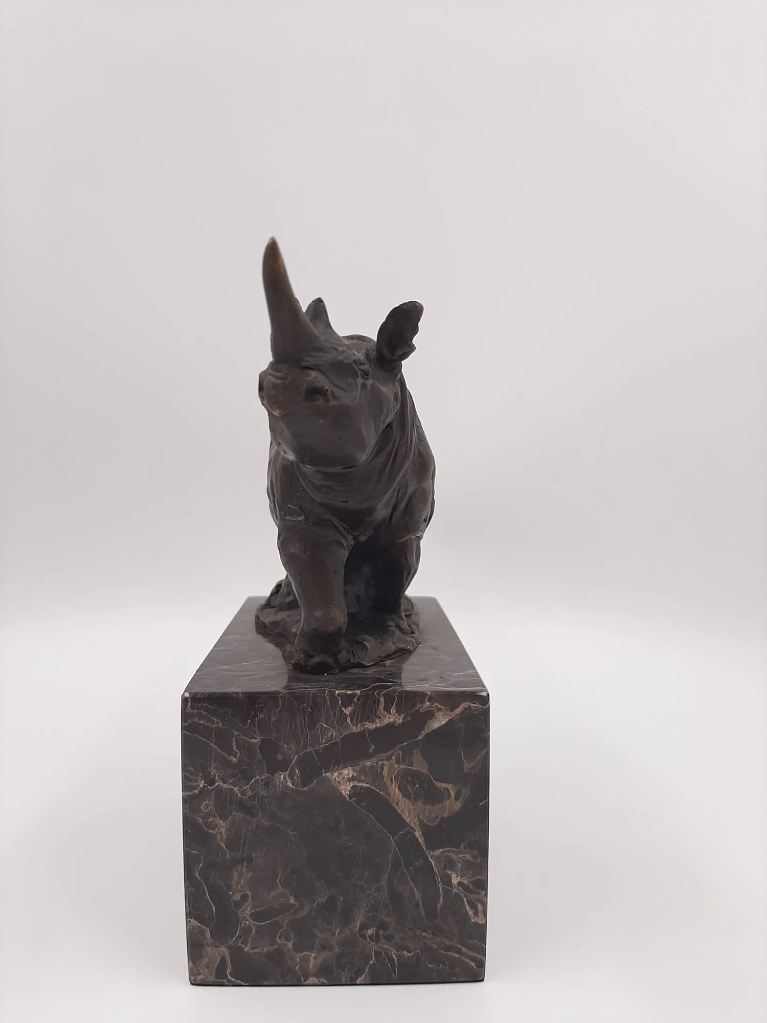 Modern Quality Bronze Sculpture of a Rhino on Marble Base