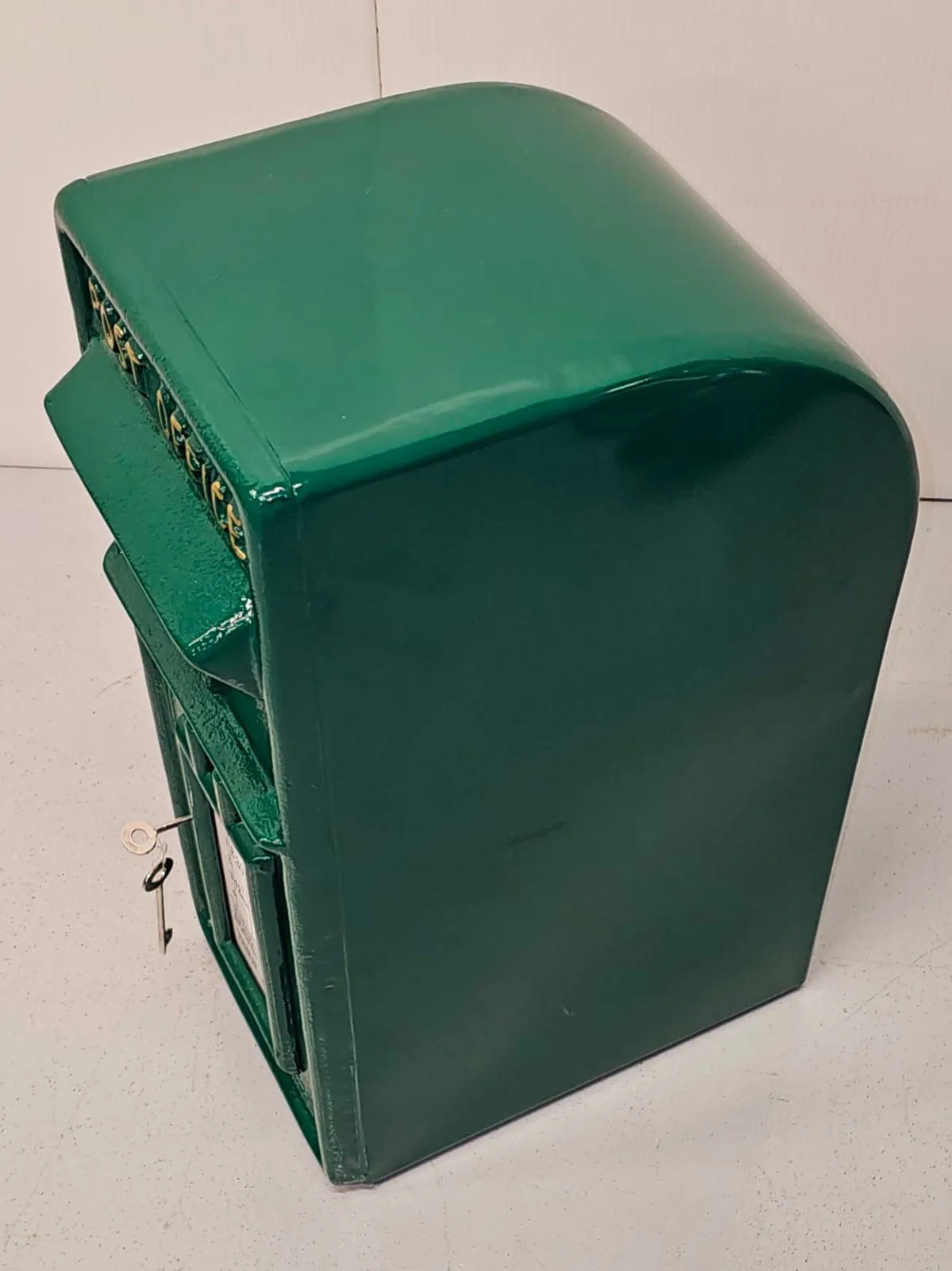 New Metal Irish Post Box in Green with Harp design