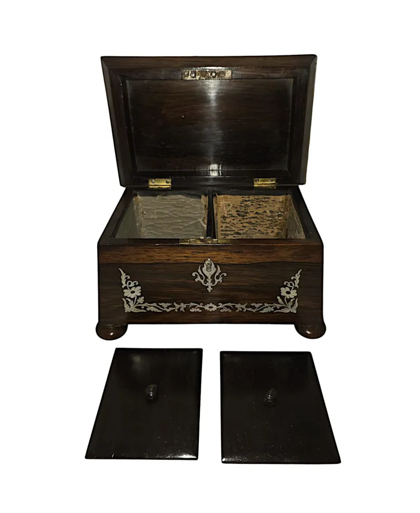  A Gorgeous Early 19th Century Regency Rosewood Small Teapoy or Jewellery Box Inlaid with Mother of Pearl