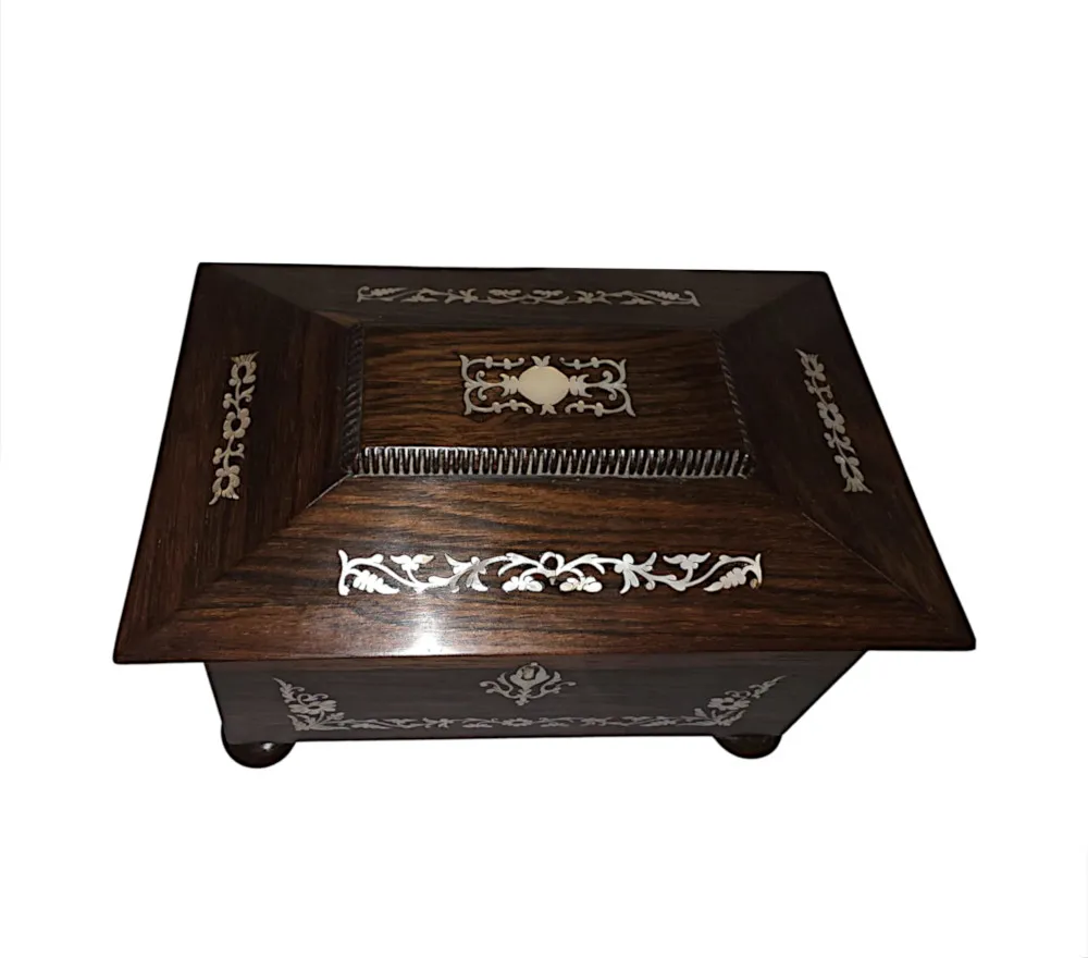  A Gorgeous Early 19th Century Regency Rosewood Small Teapoy or Jewellery Box Inlaid with Mother of Pearl