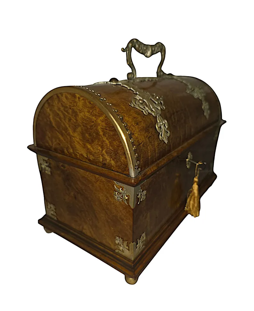  A Gorgeous 19th Century Olive Wood and Brass Mounted Jewellery Box