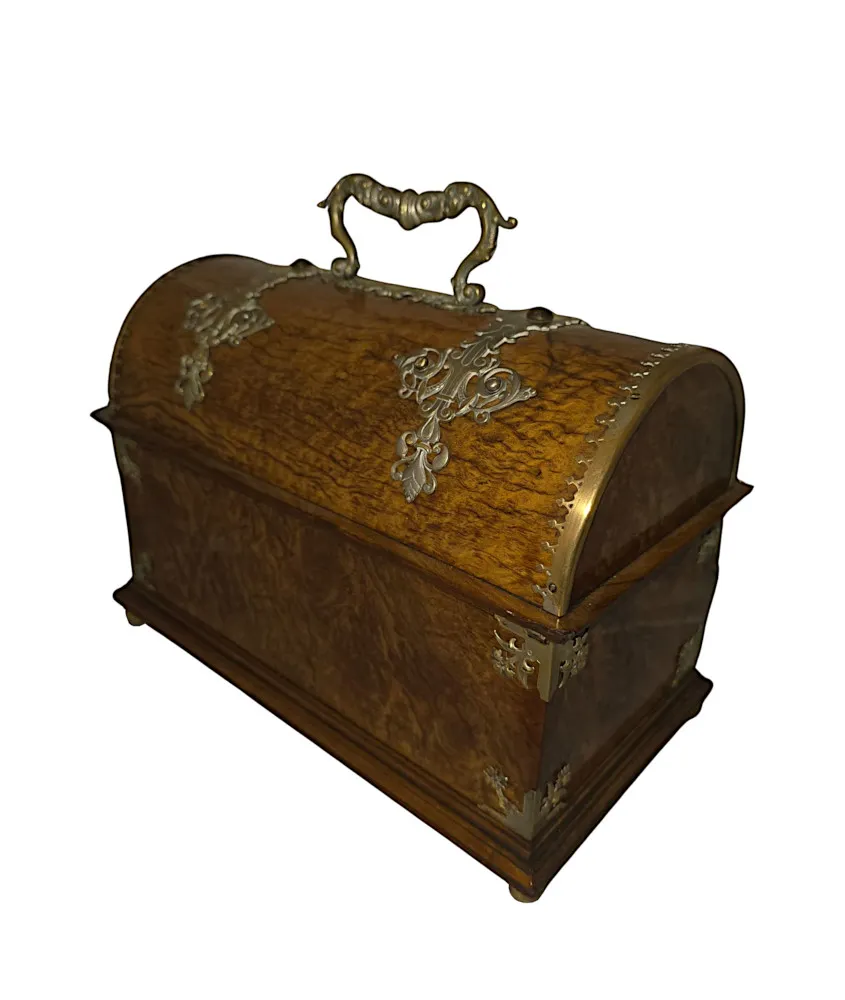  A Gorgeous 19th Century Olive Wood and Brass Mounted Jewellery Box